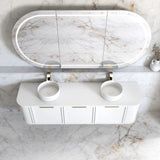 Otti Hampshire Wall Hung Curve Vanity 1800mm Satin White w/ Natural Carrara Marble Top BOH1800WST-NCA