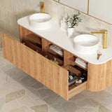 Otti Bondi Curve Wall Hung Vanity 1800mm Fluted Woodland Oak w/ Natural Carrara Marble Top BOW1800LST-NCA