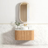 Otti Bondi Curve Wall Hung Vanity 900mm Fluted Woodland Oak w/ Cloudy Carrara Top BOW900LST-CA