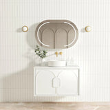 Otti Laguna Mk II Wall Hung Vanity 900mm Matte White w/ Natural Carrara Marble Top LGM900WSTUD-NCA