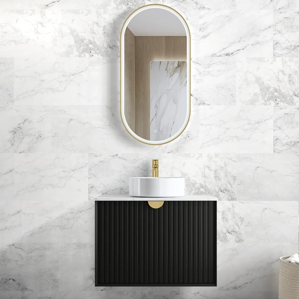 Otti Marlo Wall Hung Vanity 750mm Matte Black w/ Pure White Top MA750BSTUD-PW