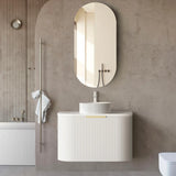 Otti Bondi Wall Hung Curve Vanity 750mm Fluted Satin White w/ Natural Carrara Marble Top BO750WST-NCA