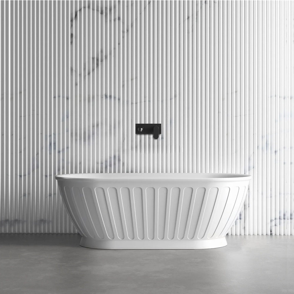 Otti Attica Kensington Freestanding Bath 1500mm w/ Overflow Matte White AKBT-1500-MW-OF