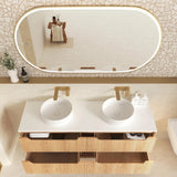 Otti Byron Fluted Wall Hung Vanity 1200mm Four Drawers Woodland Oak / Natural Carrara Marble Top BYW1200L-DSTUD-NCA