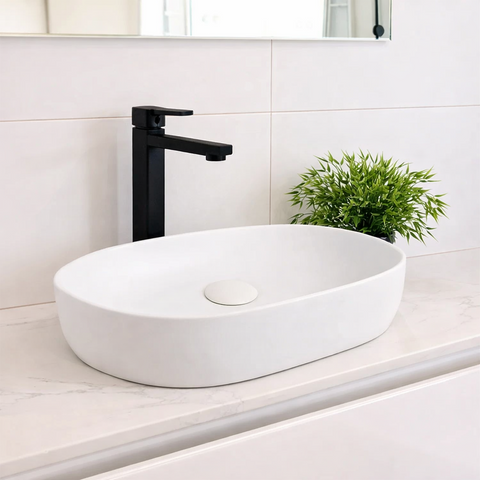 Amelie Deauville Oval Above Counter Basin 460mm (No Overflow) Matte White BDOPOL460AVBMW