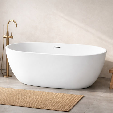Amelie Deauville 1500 Egg Freestanding Bath 1500x740x560mm Gloss White (with Overflow) BDOSOR1500FB