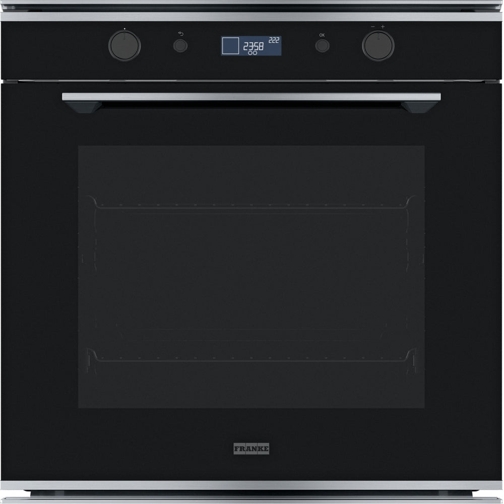 Franke Mythos Pyrolytic Oven 60cm 9 Functions Black Glass w/ Stainless Steel Trim FMY98PXS