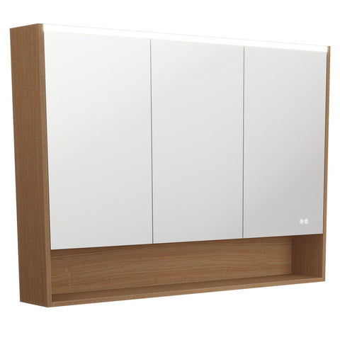 Fienza Led Mirror Cabinet 1200mm w/ Display Shelf Walnut PSC1200SWA-LED