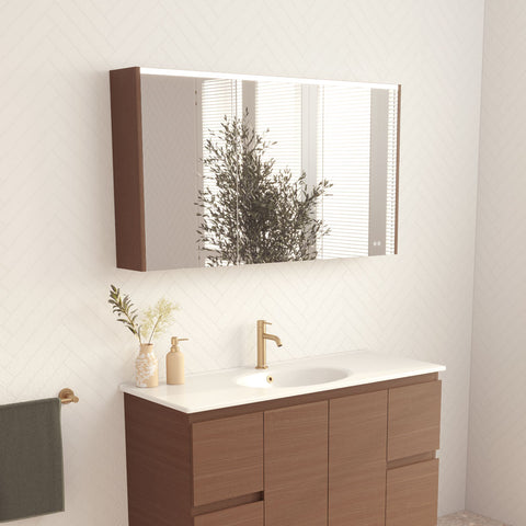 Fienza Led Mirror Cabinet 1200mm w/ Side Panels Walnut PSC1200WA-LED