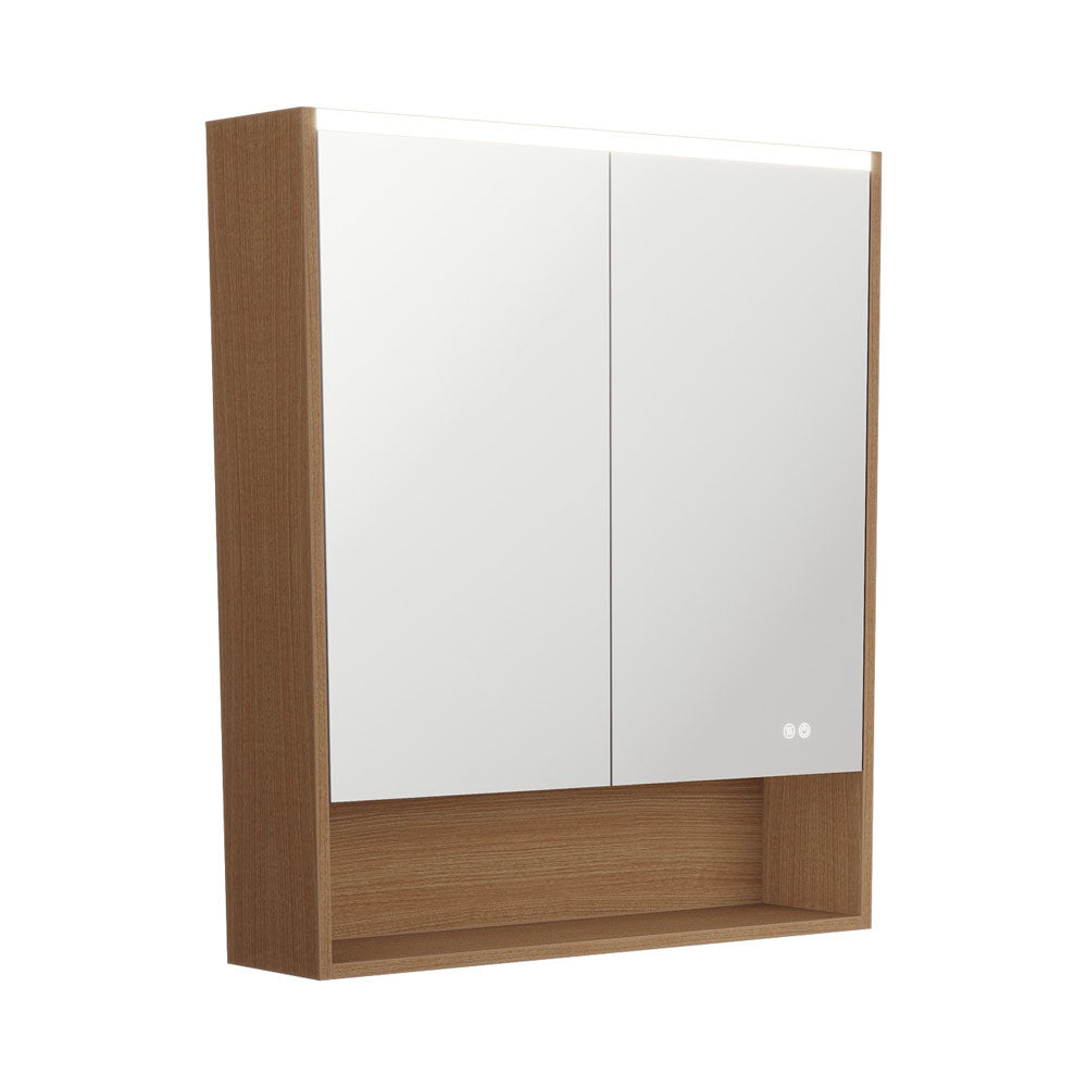 Fienza Led Mirror Cabinet 750mm w/ Display Shelf Walnut PSC750SWA-LED