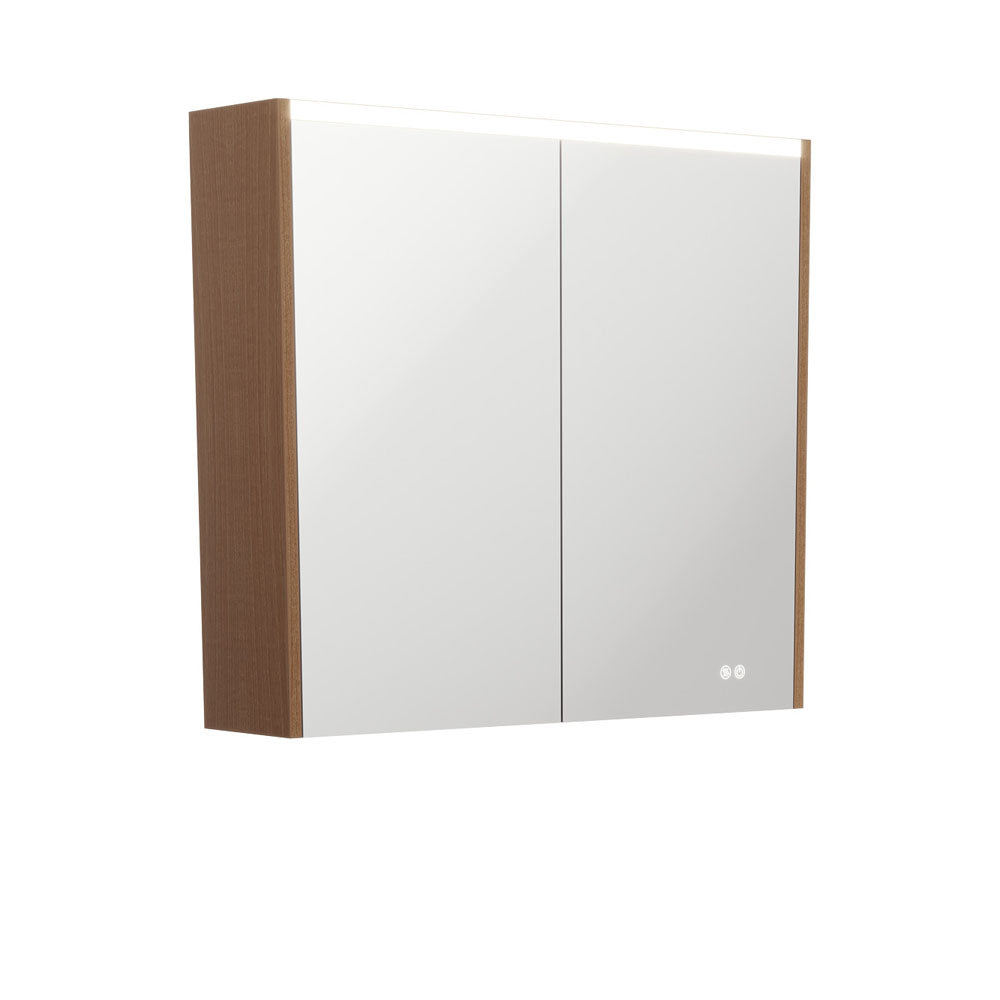 Fienza Led Mirror Cabinet 750mm w/ Side Panels Walnut PSC750WA-LED