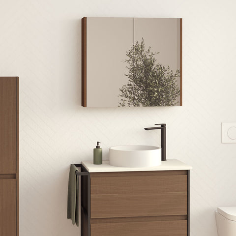 Fienza Mirror Cabinet 750mm w/ Side Panels Walnut PSC750WA