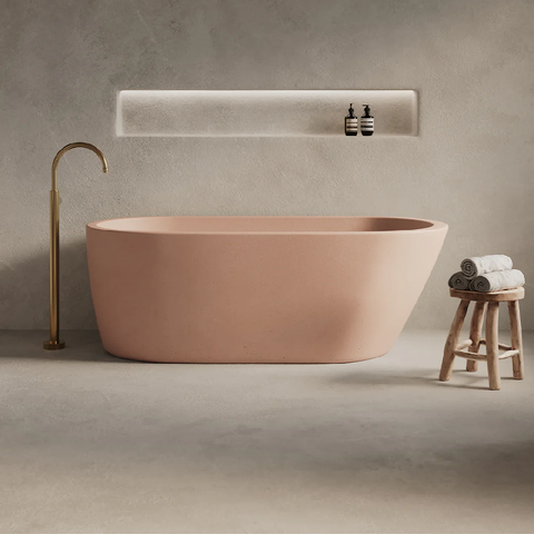 Nood Co Juno Freestanding Concrete Bathtub 1690mm Blush-Pink JU1-5-0-BL