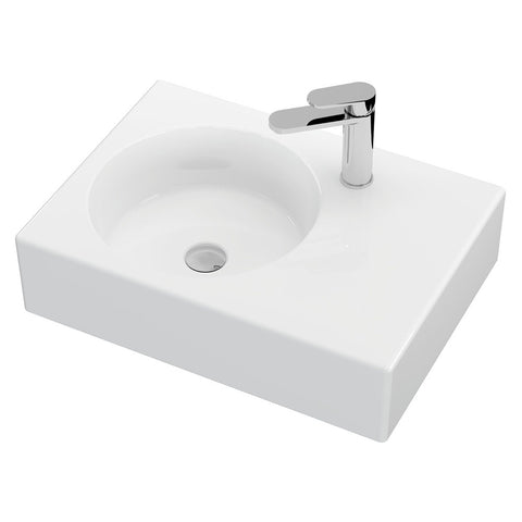 Fienza Reba Ceramic Wall Hung Basin Left Hand Bowl w/ Overflow (1 taphole) 600x425mm Gloss White RB039L-1