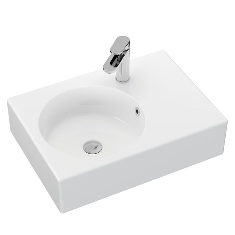 Fienza Reba Ceramic Wall Hung Basin Left Hand Bowl w/ Overflow (1 taphole) 600x425mm Gloss White RB039L-1