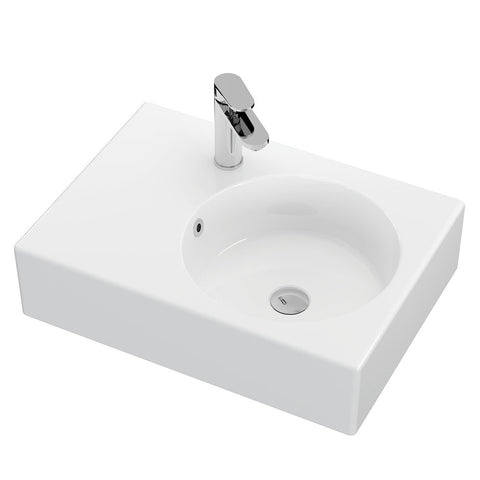 Fienza Reba Ceramic Wall Hung Basin Right Hand Bowl w/ Overflow (1 taphole) 600x425mm Gloss White RB039R-1