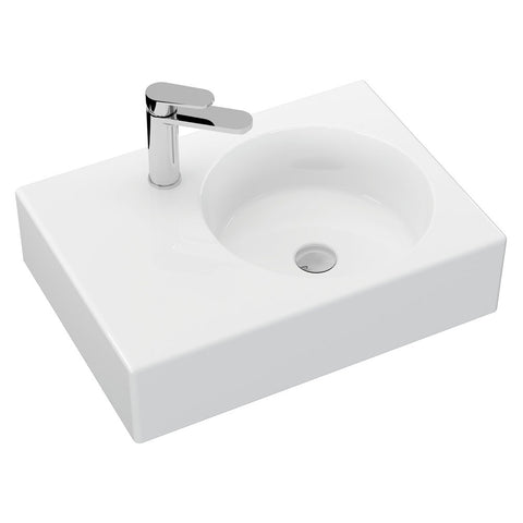 Fienza Reba Ceramic Wall Hung Basin Right Hand Bowl w/ Overflow (1 taphole) 600x425mm Gloss White RB039R-1