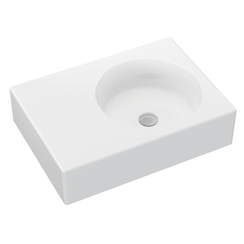 Fienza Reba Ceramic Wall Hung Basin Right Hand Bowl w/ Overflow (No taphole) 600x425mm Gloss White RB039R