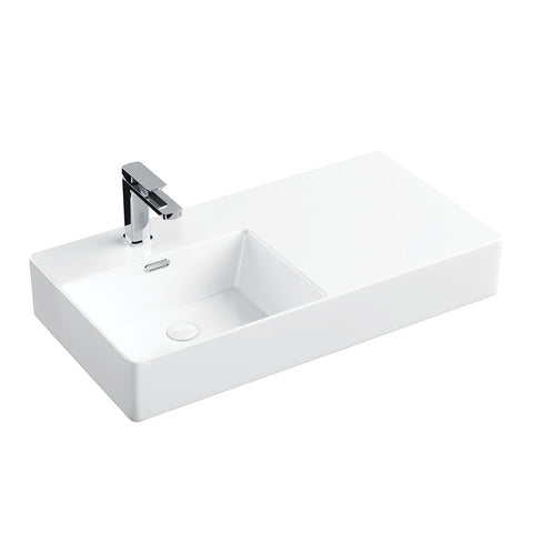 Fienza Petra Wall Hung Left Hand Bowl Basin 800x420mm Gloss White RB1603L