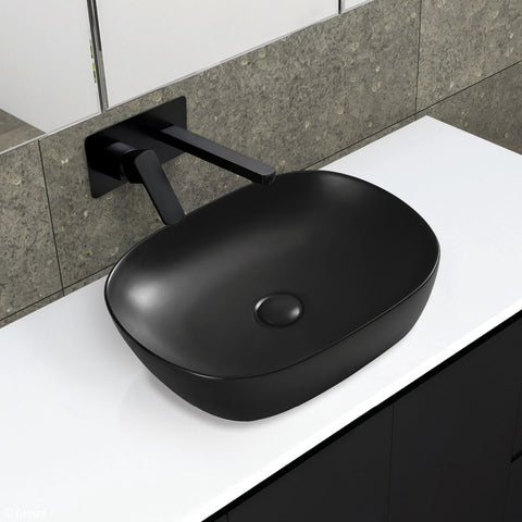 Fienza Koko Above Counter Basin w/ Chrome Pop Up Waste No Overflow 465x375mm Matte Black RB185B-PU