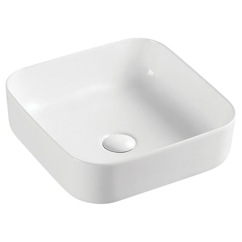 Fienza Petra Above Counter Basin (No taphole) 390x390mm w/ Pop Up Waste Gloss White RB196-PU