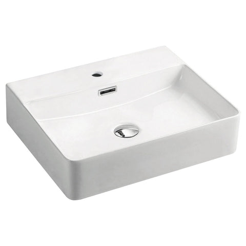 Fienza Petra Above Counter Basin w/ Overflow & Pop-up Waste (1 Taphole) 500x420mm Gloss White RB2173-PU