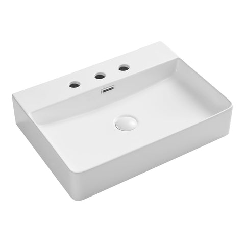 Fienza Petra Above Counter Basin w/ Overflow (3 Taphole) 500x420mm Gloss White RB2173-3