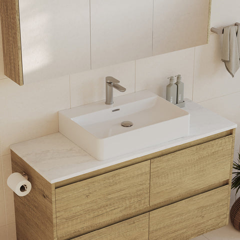 Fienza Petra Above Counter Basin w/ Overflow (1 Taphole) 600mm Gloss White RB2174