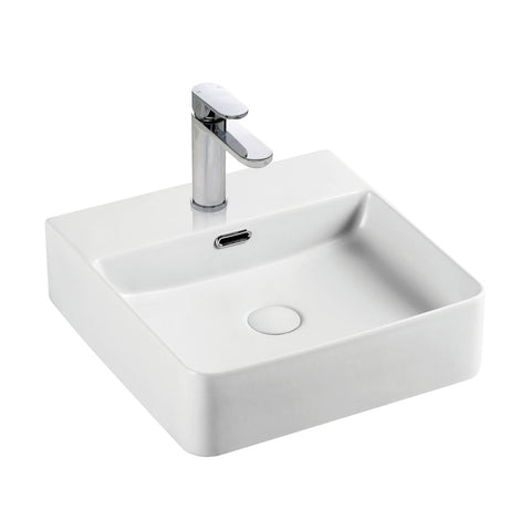 Fienza Petra Mini Above Counter Basin 420x420mm Basin (3 Taphole) Gloss White RB2177-3