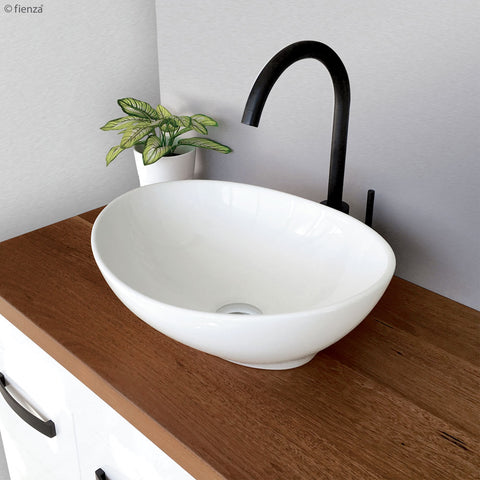 Fienza Paola Above Counter Basin 410x340mm w/ Pop Up Waste Gloss White RB3078-PU