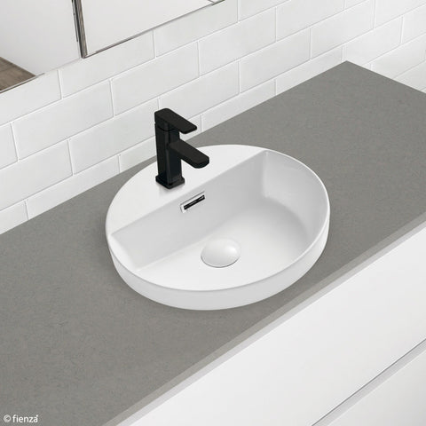 Fienza Reba Semi Inset Basin 390x390mm w/ Pop Up Waste (1 Taphole) Gloss White RB4066-PU