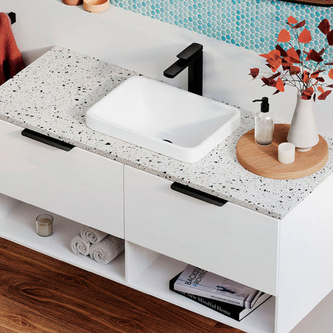 Fienza Sarah Semi Inset Ceramic Basin 440x310mm w/ Pop Up Waste Gloss White RB4071-PU