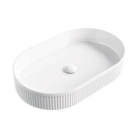 Fienza Eleanor Oval Above Counter Basin 580x360mm w/ Pop Up Waste Gloss White RB464-PU