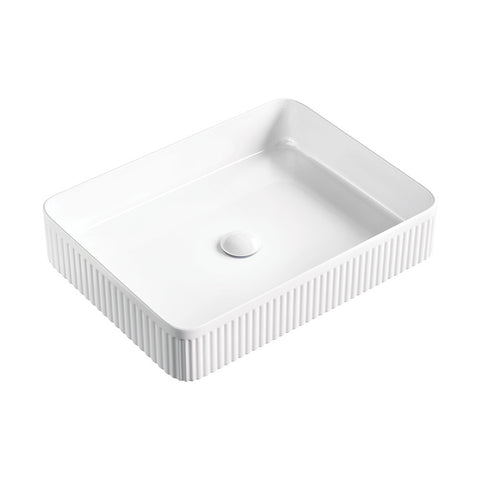 Fienza Eleanor Rectangular Above Counter Basin 500x380mm w/ Pop Up Waste Gloss White RB467-PU