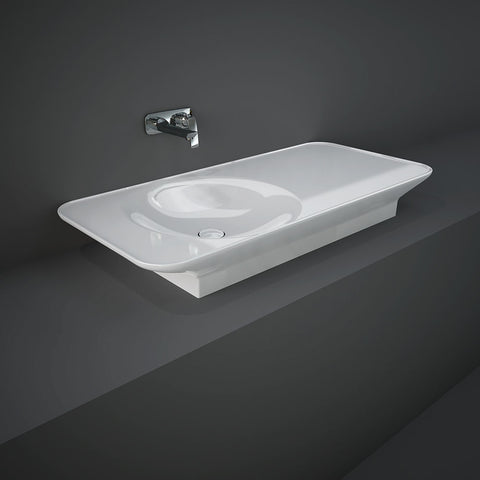 Fienza Rak Valet Wall Hung Basin 1120x505mm Left Bowl (No Taphole) Alpine Gloss White RKB1120L
