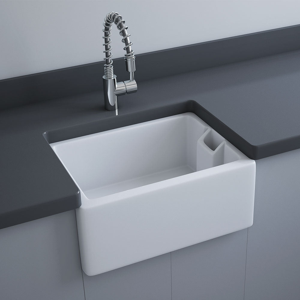 Fienza Rak Jeneifer Small Single Butler Sink 595x455x250mm w/ Overflow Alpine Gloss White RKS117