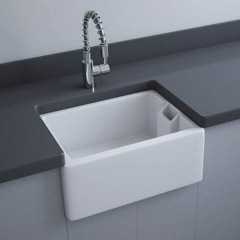 Fienza Rak Jeneifer Small Single Butler Sink 595x455x250mm w/ Overflow Alpine Gloss White RKS117