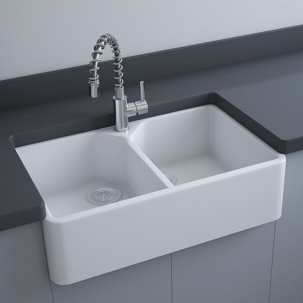 Fienza Rak Jacklyn Double Butler Sink 800x500x220mm (1 Taphole) Alpine Gloss White RKS124-1
