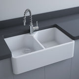 Fienza Rak Jacklyn Double Butler Sink 800x500x220mm (1 Taphole) Alpine Gloss White RKS124-1