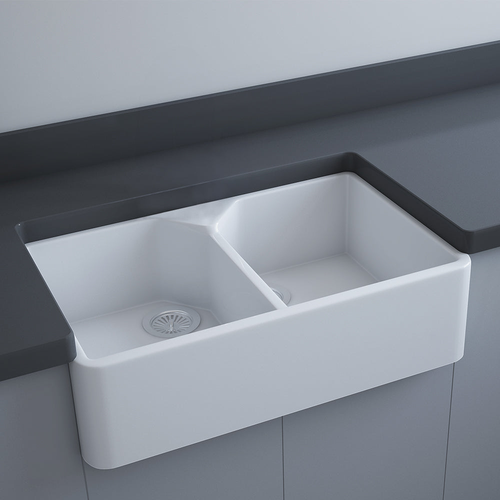Fienza Rak Jacklyn Double Butler Sink 800x500x220mm (No Taphole) Alpine Gloss White RKS124