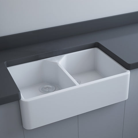 Fienza Rak Jacklyn Double Butler Sink 800x500x220mm (No Taphole) Alpine Gloss White RKS124