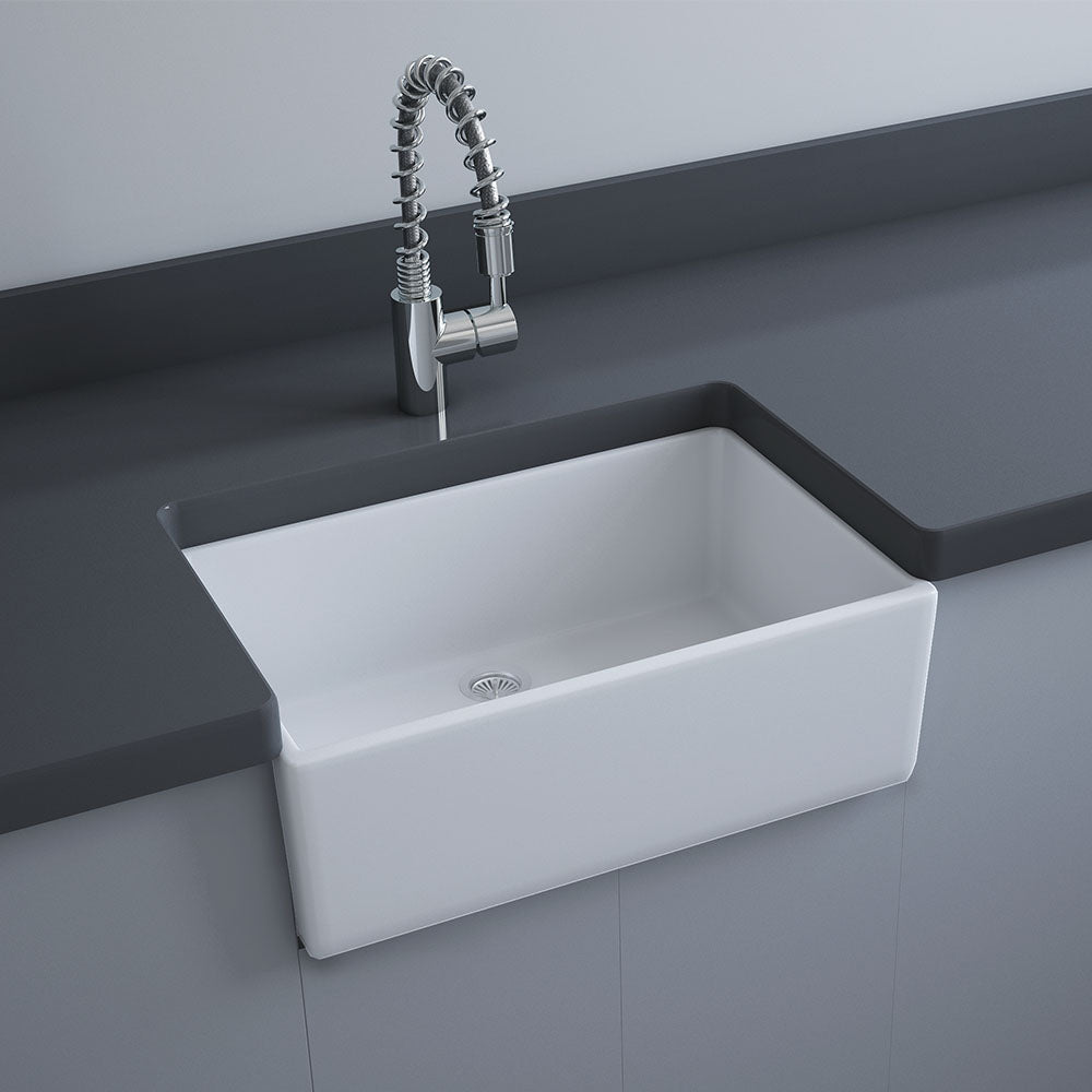Fienza Rak New York Single Small Butler Sink 600x390x210mm Alpine Gloss White RKS188