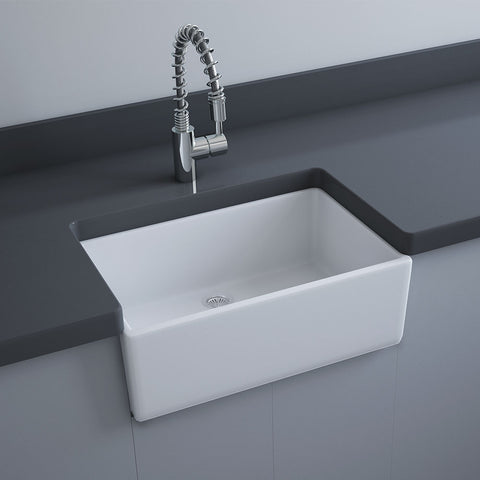 Fienza Rak New York Single Small Butler Sink 600x390x210mm Alpine Gloss White RKS188