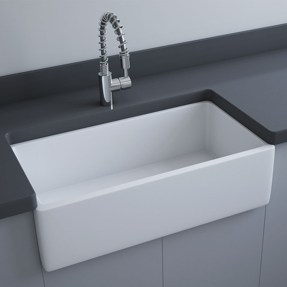 Fienza Rak Gwen Single Large Butler Sink 840x455x255mm Alpine Gloss White RKS189