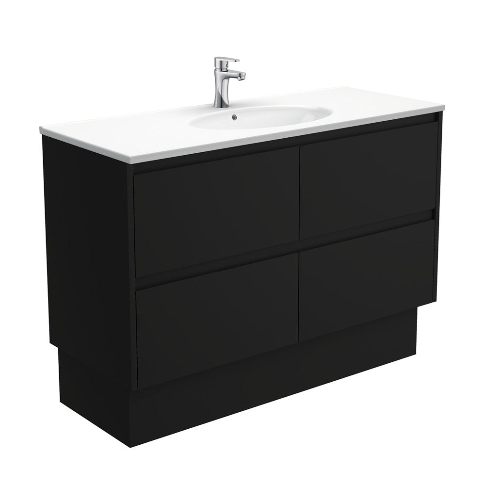 Fienza Rotondo Amato On Kickboard Vanity (1 Taphole) 1200mm Satin Black ROT120BBK