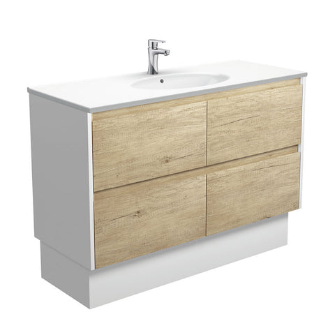 Fienza Rotondo Amato On Kickboard Vanity 1200mm (1 Taphole) Scandi Oak w/ Satin White Panels ROT120BSWK