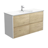 Fienza Rotondo Amato Wall Hung Vanity 1200mm (1 Taphole) Scandi Oak w/ Satin White Panels ROT120BSW