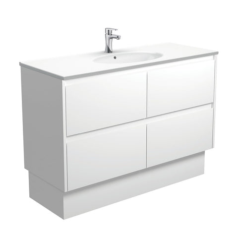 Fienza Rotondo Amato On Kickboard Vanity (1 Taphole) 1200mm Satin White ROT120BWK