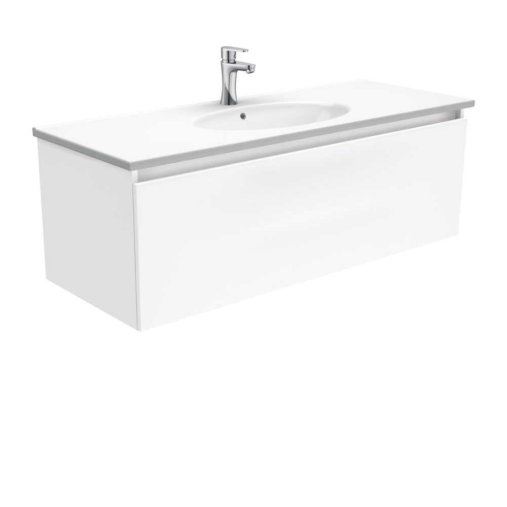 Fienza Rotondo Manu Wall Hung Vanity w/ 2 Internal Drawers (1 Taphole) 1200mm Gloss White ROT120H