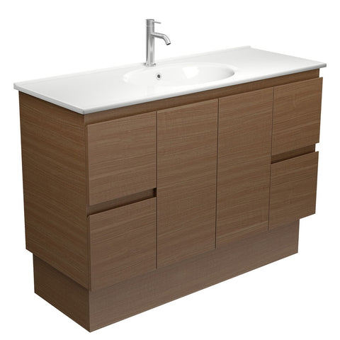 Fienza Rotondo Edge On Kickboard Vanity 1200mm (1 Taphole) Walnut / White Top ROT120WAK